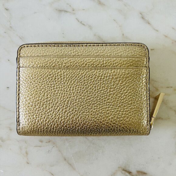 MICHAEL KORS Money Pieces Pale Gold Leather Zip Around Coin Card Case Wallet - Picture 4 of 7